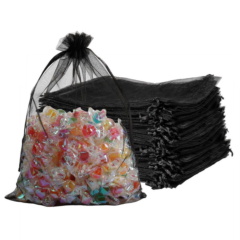 SUNGULF 100pcs Organza Pouch Bag Drawstring 6"x9" 16x22cm Strong Gift Candy Bag Jewelry Party Wedding Favor (Black) - Image 1